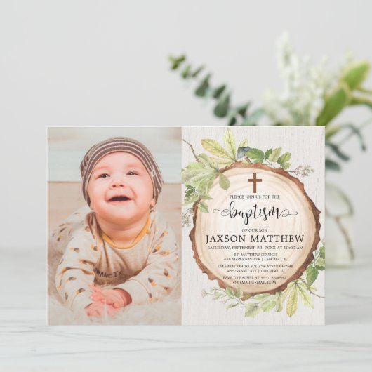 Rustisch baptisme fotobos herfst folium kaart (Staand voorkant)