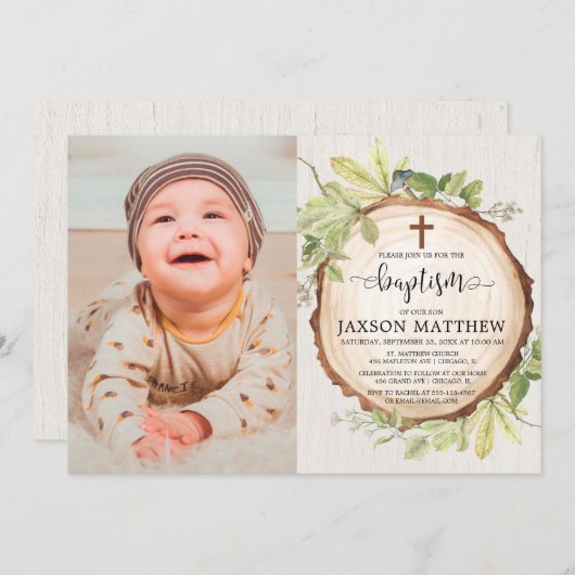 Rustisch baptisme fotobos herfst folium kaart (Voorkant / Achterkant)