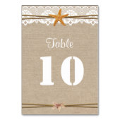 Rustisch Beach Starfish Lace Wedding Table Number Kaart (Achterkant)