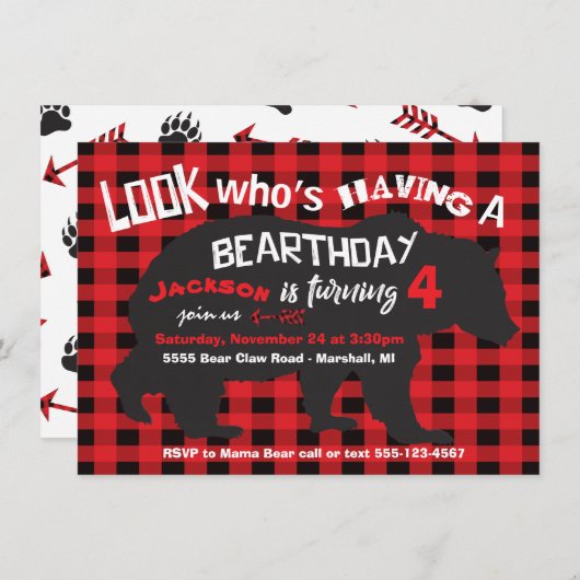 Rustisch Beer Birthday Uitnodiging flannel (Voorkant / Achterkant)