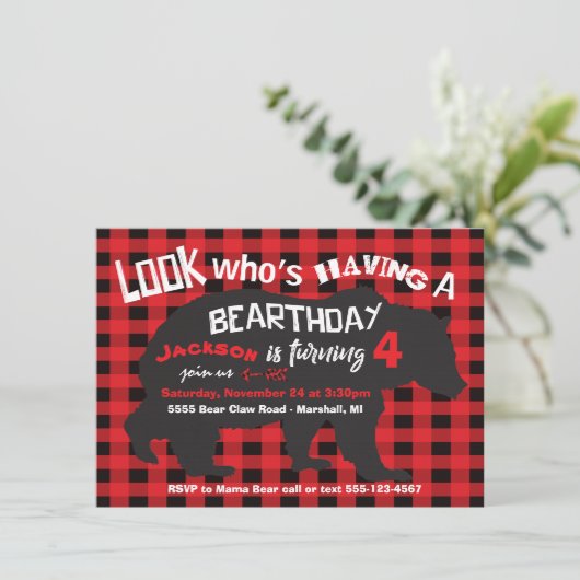 Rustisch Beer Birthday Uitnodiging flannel (Staand voorkant)