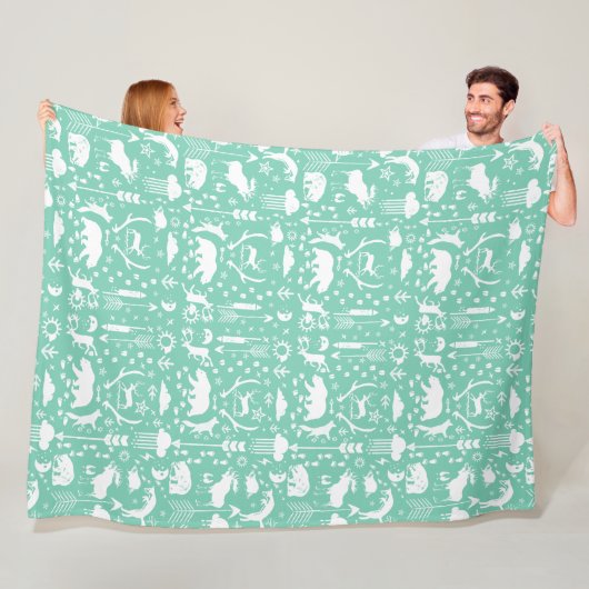 Rustisch Beer Fox Deer Raccoon Folk Patroon Fleece Deken (In situ)