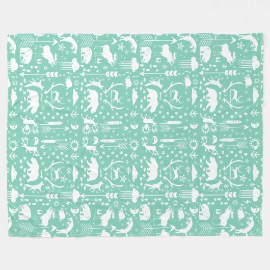 Rustisch Beer Fox Deer Raccoon Folk Patroon Fleece Deken (Voorkant (Horizontaal))