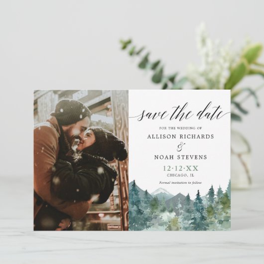 Rustisch bergbos Sparen de foto van de Datum Kaart (Staand voorkant)