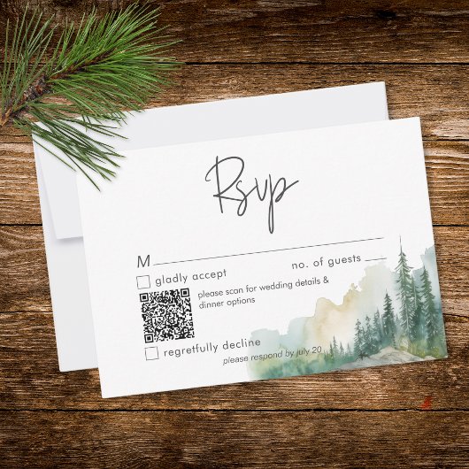 Rustisch bergmeertafereel watercolor QR-code RSVP Kaartje