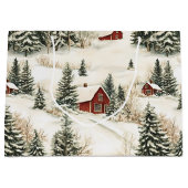 Rustisch Besneeuwd Bosdorp Rood Witte Kerst Groot Cadeauzakje (Voorkant)