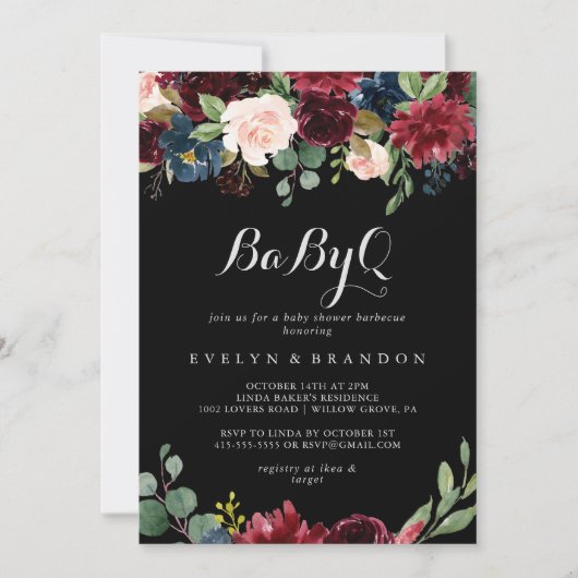 Rustisch Black Botanical BabyQ Baby shower Barbecu Kaart (Voorkant)