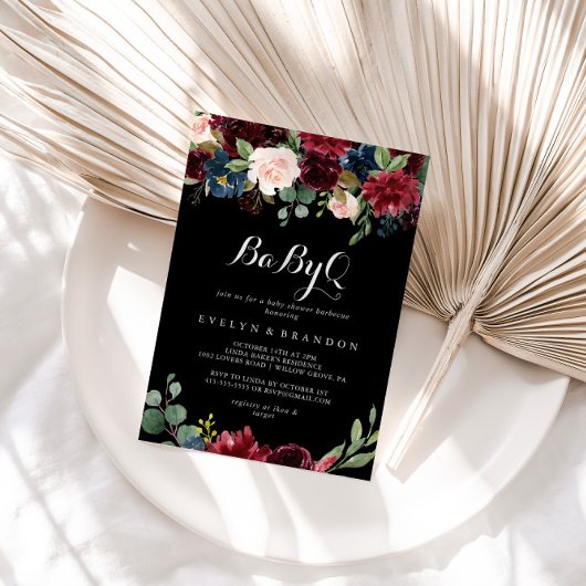 Rustisch Black Botanical BabyQ Baby shower Barbecu Kaart