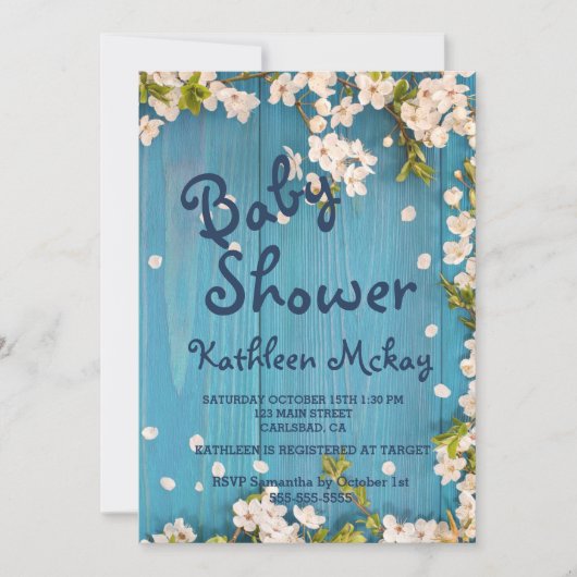 Rustisch blauw Baby shower van de Bossellende Kaart (Voorkant)