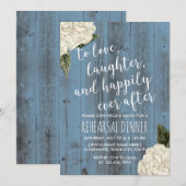 Rustisch blauw Barn White Floral Rehearsal Dinner Kaart (Voorkant / Achterkant)