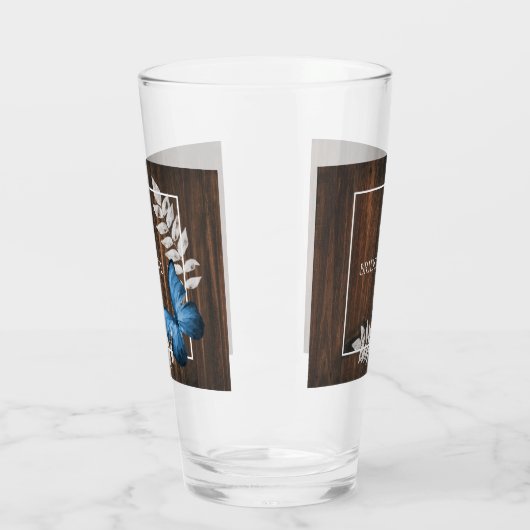 Rustisch blauw Butterfly - gepersonaliseerd glas (Links)