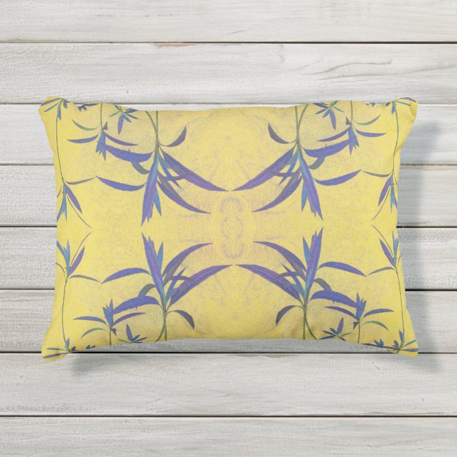 Rustisch blauw en geel buitenkussen (Voorkant)