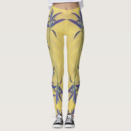 Rustisch blauw en geel leggings (Voorkant)