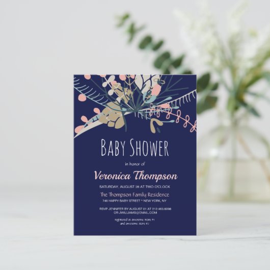 Rustisch blauw en pasta botanisch Baby shower uitn Briefkaart (Staand voorkant)