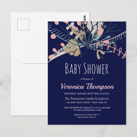 Rustisch blauw en pasta botanisch Baby shower uitn Briefkaart (Voorkant / Achterkant)