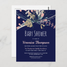 Rustisch blauw en pasta botanisch Baby shower uitn Briefkaart