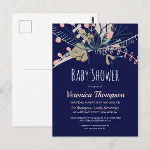 Rustisch blauw en pasta botanisch Baby shower uitn Briefkaart