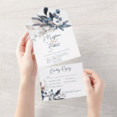 Rustisch blauw en wit winterdeeg all in one uitnodiging (Afscheurbaar)