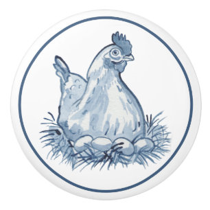 Rustisch blauw en witkip kippeneieren landenkuis keramische knop