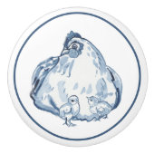 Rustisch Blauw en Witte Kip Hen Country Delft Keramische Knop (Voorkant)