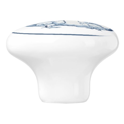 Rustisch Blauw en Witte Kip Hen Country Delft Keramische Knop (Zijkant)