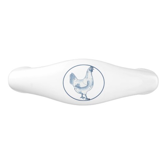 Rustisch Blauw en Witte Kip Hen Country Delft Keramische Ladegreep (Voorkant)