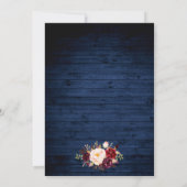 Rustisch blauw hout Waterverf Burgundy Floral Ligh Save The Date (Achterkant)