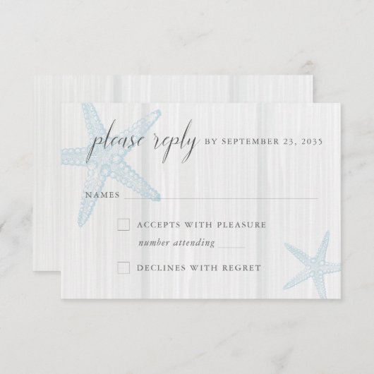 Rustisch blauw houten strand RSVP Kaartje (Voorkant / Achterkant)