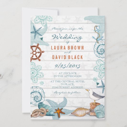 Rustisch blauw Nautical Beach Sand Wedding Kaart (Voorkant)