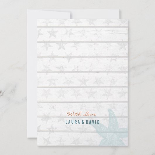 Rustisch blauw Nautical Beach Sand Wedding Kaart (Achterkant)