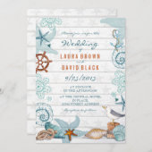 Rustisch blauw Nautical Beach Sand Wedding Kaart (Voorkant / Achterkant)