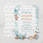 Rustisch blauw Nautical Beach Sand Wedding Kaart (Voorkant / Achterkant)