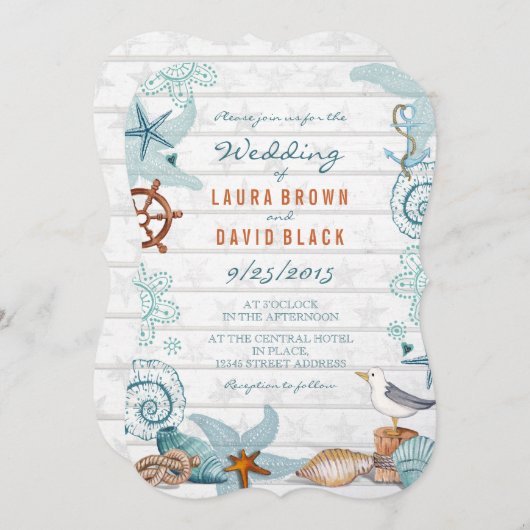Rustisch blauw Nautical Beach Sand Wedding Kaart (Voorkant / Achterkant)