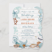 Rustisch blauw Nautical Beach Sand Wedding Kaart (Voorkant)