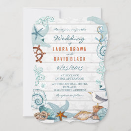 Rustisch blauw Nautical Beach Sand Wedding Kaart