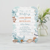 Rustisch blauw Nautical Beach Sand Wedding Kaart (Staand voorkant)