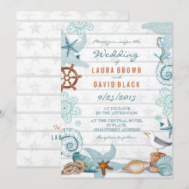 Rustisch blauw Nautical Beach Sand Wedding Kaart