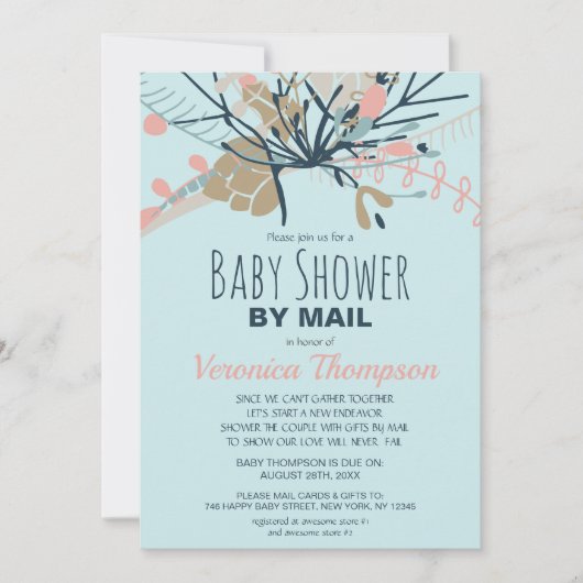 Rustisch blauw pasta botanisch Baby shower per pos Kaart (Voorkant)