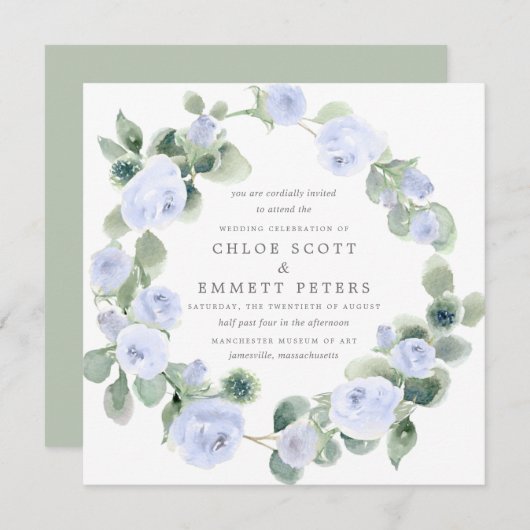 Rustisch blauw Roos Floral Eucalyptus Wedding Kaart (Voorkant / Achterkant)