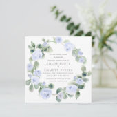 Rustisch blauw Roos Floral Eucalyptus Wedding Kaart (Staand voorkant)
