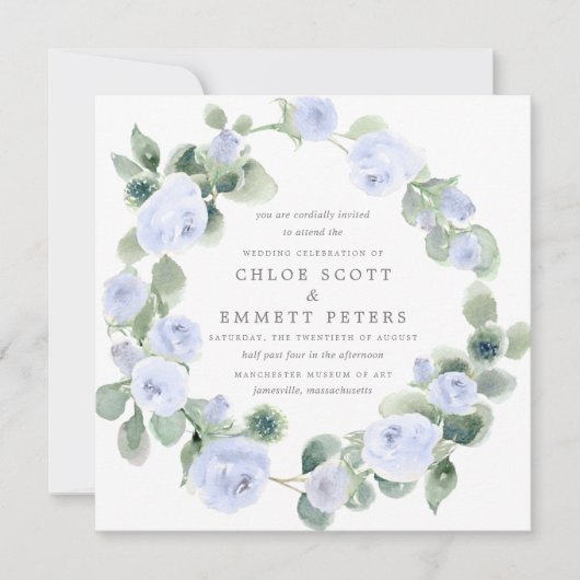 Rustisch blauw Roos Floral Eucalyptus Wedding Kaart (Voorkant)
