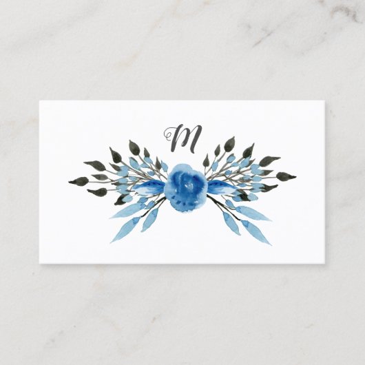 Rustisch blauw Roos Monogram Salon Visitekaartje (Voorkant)