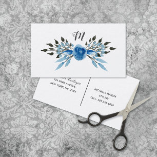 Rustisch blauw Roos Monogram Salon Visitekaartje