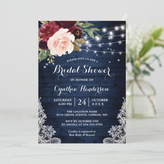 Rustisch blauw Vrijgezellenfeest met platte lichte Kaart (Staand voorkant)