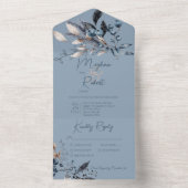 Rustisch blauw winterfeest Blauw diner All In One Uitnodiging (Binnen)