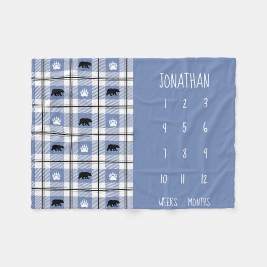 Rustisch blauw zwart-wit Beer flatel patroon Fleece Deken (Voorkant (Horizontaal))