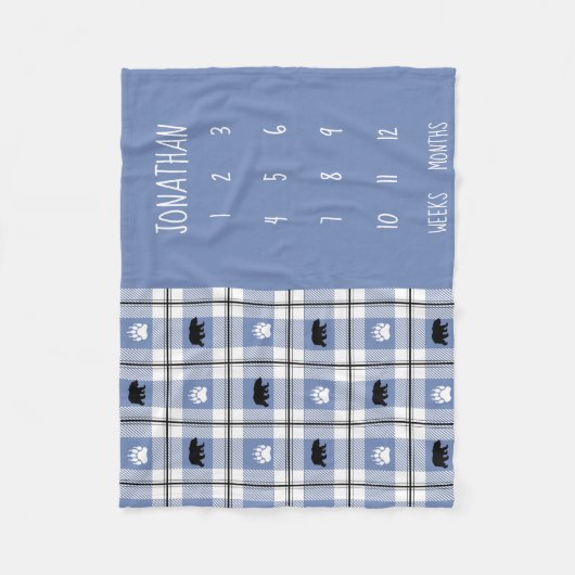 Rustisch blauw zwart-wit Beer flatel patroon Fleece Deken (Voorkant)