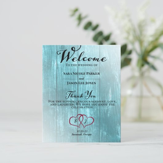 Rustisch Blauwgroen bruiloft-programma (Staand voorkant)