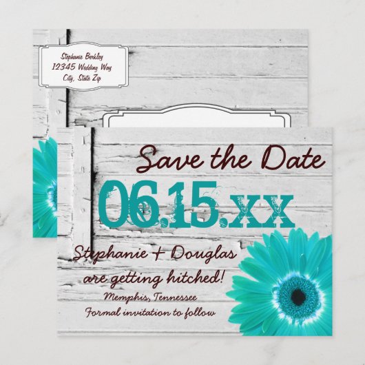 Rustisch Blauwgroen Doodhout sparen de Briefkaarte Aankondigingskaart (Voorkant / Achterkant)