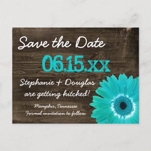 Rustisch Blauwgroen Doodhout sparen de Briefkaarte Aankondigingskaart (Voorkant)